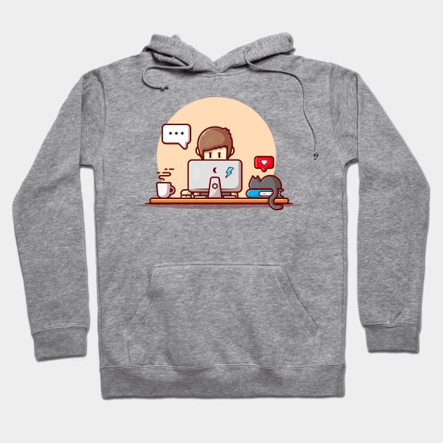 Male Working On Laptop Cartoon Vector Icon Illustration Hoodie by Catalyst Labs